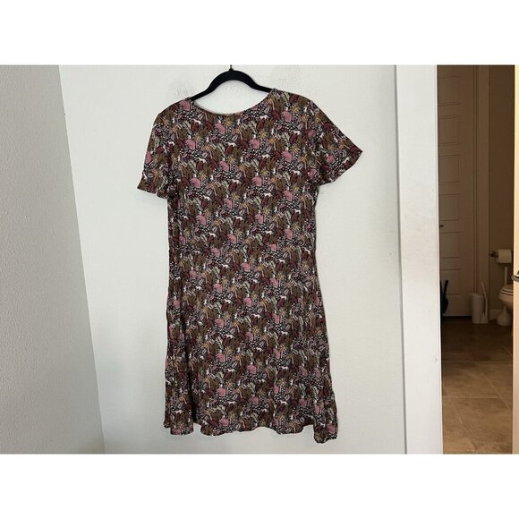 LOFT Paradise Lost Pintucked Side Tie Jungle Print Short Sleeve Mini Dress Sz M - Picture 7 of 14